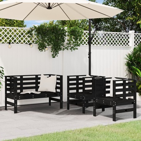 vidaXL Juego de muebles de jardín 3 pzas madera maciza de pino negro