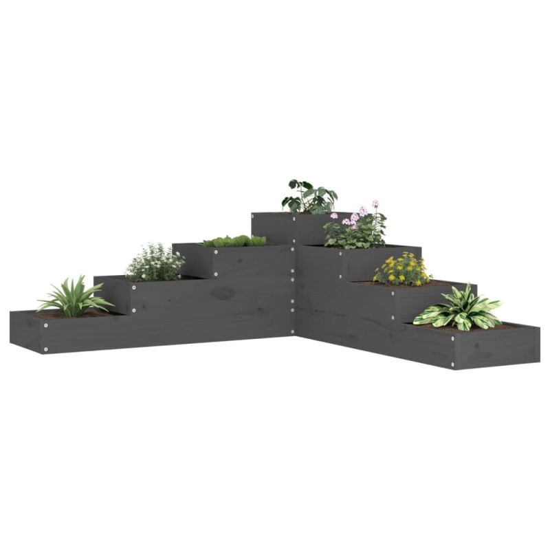 vidaXL Jardinera de 4 niveles madera maciza pino gris 106x104,5x36 cm