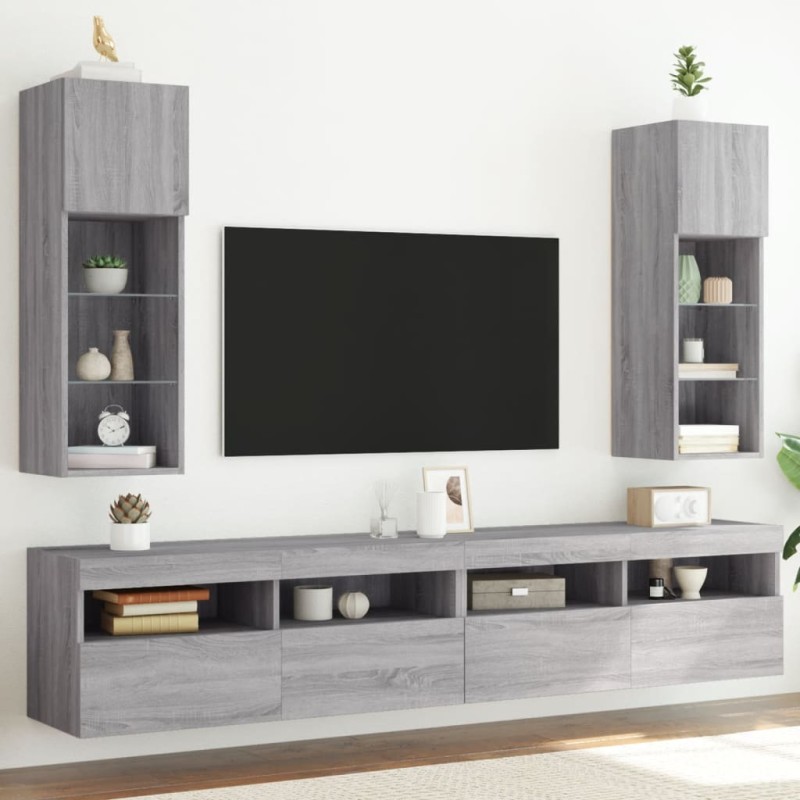 vidaXL Muebles de TV con luces LED 2 uds gris Sonoma 30,5x30x90 cm vidaXL Muebles de TV con luces LED 2 uds gris Sonoma 30,5x30x90 cm