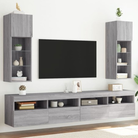 vidaXL Muebles de TV con luces LED 2 uds gris Sonoma 30,5x30x90 cm