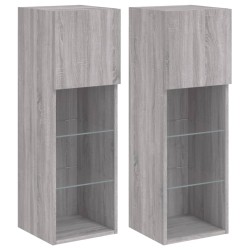 vidaXL Muebles de TV con luces LED 2 uds gris Sonoma 30,5x30x90 cm