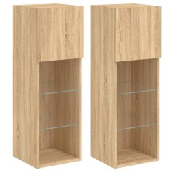 vidaXL Muebles de TV con luces LED 2 uds roble Sonoma 30,5x30x90 cm