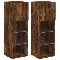 vidaXL Muebles de TV con luces LED 2 uds roble ahumado 30,5x30x90 cm