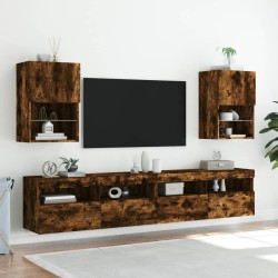 vidaXL Muebles de TV con luces LED 2 uds roble ahumado 40,5x30x60 cm