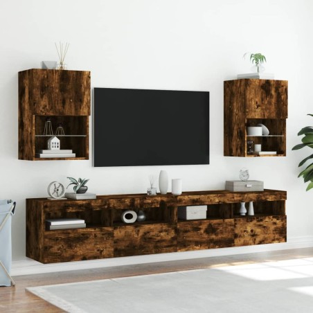 vidaXL Muebles de TV con luces LED 2 uds roble ahumado 40,5x30x60 cm