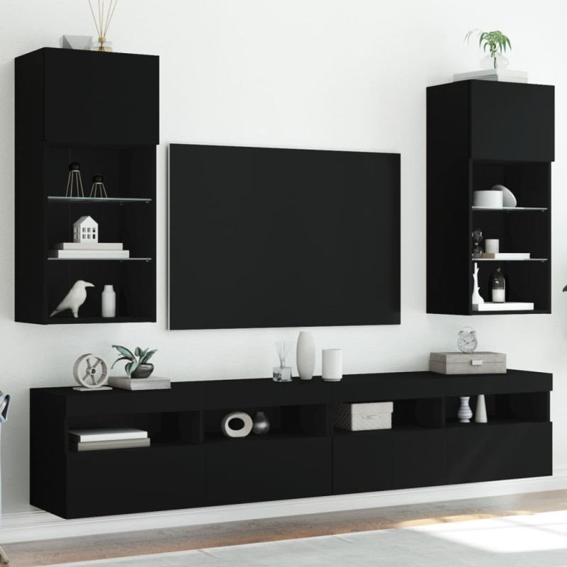 vidaXL Muebles de TV con luces LED 2 uds negro 40,5x30x90 cm vidaXL Muebles de TV con luces LED 2 uds negro 40,5x30x90 cm