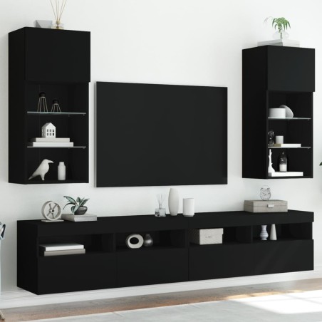 vidaXL Muebles de TV con luces LED 2 uds negro 40,5x30x90 cm