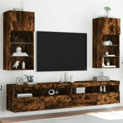 vidaXL Muebles de TV con luces LED 2 uds roble ahumado 40,5x30x90 cm