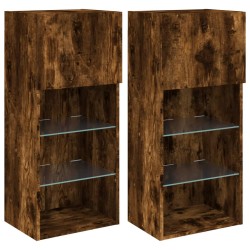 vidaXL Muebles de TV con luces LED 2 uds roble ahumado 40,5x30x90 cm