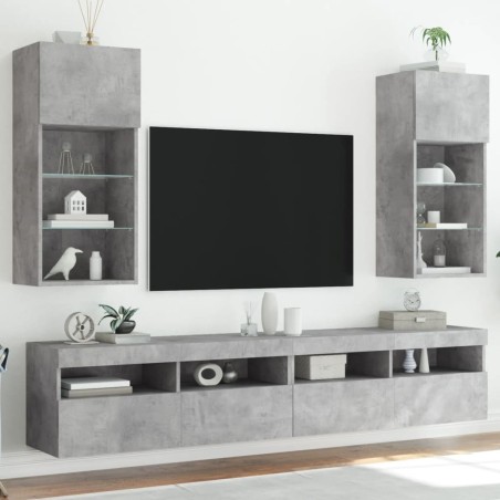 vidaXL Muebles de TV con luces LED 2 uds gris hormigón 40,5x30x90 cm