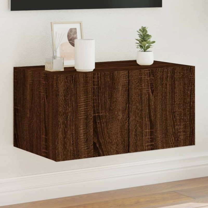 vidaXL Mueble de TV de pared con luces LED roble marrón 60x35x31 cm
