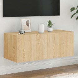 vidaXL Mueble de TV de pared con luces LED roble Sonoma 80x35x31 cm