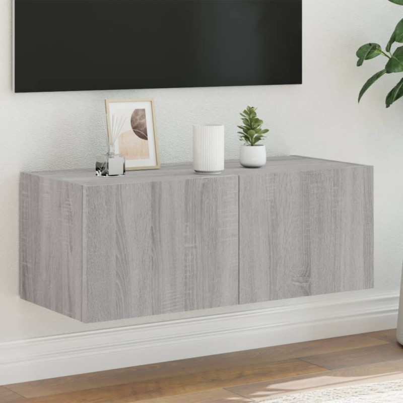 vidaXL Mueble de TV de pared con luces LED gris Sonoma 80x35x31 cm vidaXL Mueble de TV de pared con luces LED gris Sonoma 80x35x31 cm