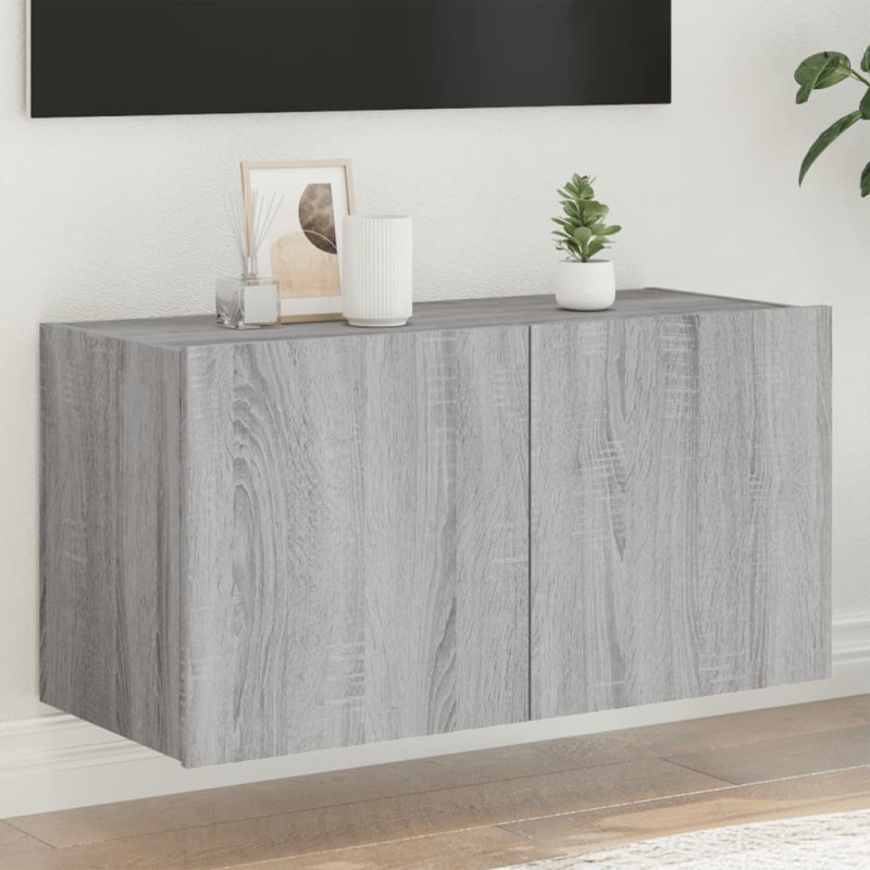 vidaXL Mueble de TV de pared con luces LED gris Sonoma 80x35x41 cm vidaXL Mueble de TV de pared con luces LED gris Sonoma 80x35x41 cm