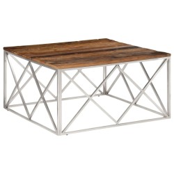 vidaXL Mesa de centro de acero inoxidable plateado y madera maciza