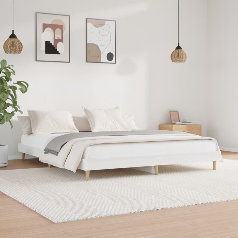 vidaXL Estructura de cama madera contrachapada blanco brillo 120x200cm vidaXL Estructura de cama madera contrachapada blanco brillo 120x200cm