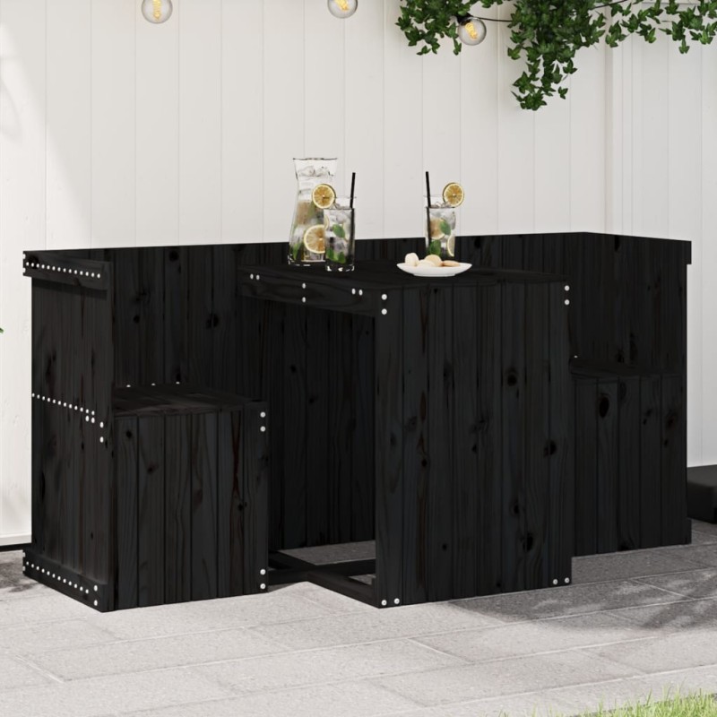 vidaXL Juego de balcón 2 plazas madera maciza de pino negro vidaXL Juego de balcón 2 plazas madera maciza de pino negro
