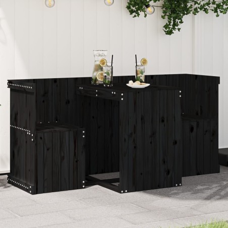 vidaXL Juego de balcón 2 plazas madera maciza de pino negro