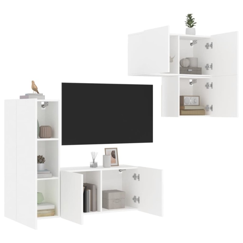 vidaXL Muebles de TV de pared 4 piezas madera de ingeniería blanco vidaXL Muebles de TV de pared 4 piezas madera de ingeniería blanco