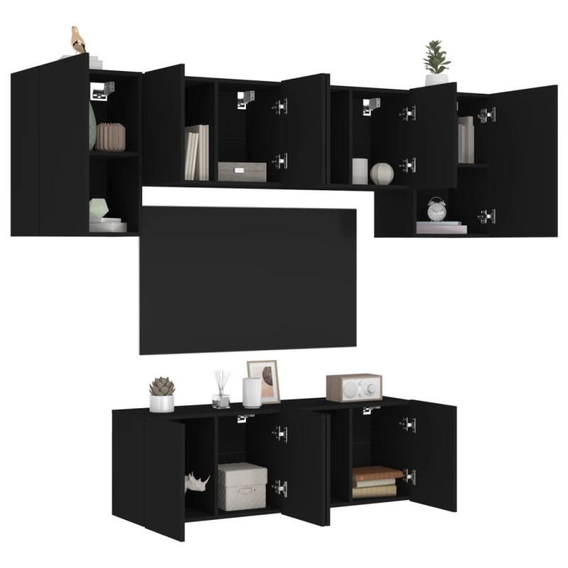 vidaXL Muebles de TV de pared 6 piezas madera de ingeniería negro vidaXL Muebles de TV de pared 6 piezas madera de ingeniería negro