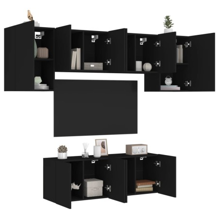vidaXL Muebles de TV de pared 6 piezas madera de ingeniería negro