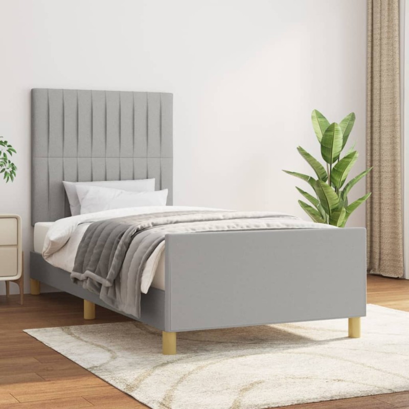 vidaXL Estructura de cama con cabecero de tela gris claro 80x200 cm vidaXL Estructura de cama con cabecero de tela gris claro 80x200 cm