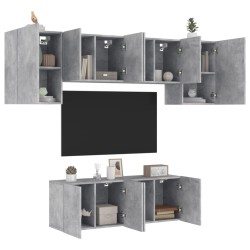 vidaXL Muebles de TV de pared 6 pzas madera ingeniería gris hormigón