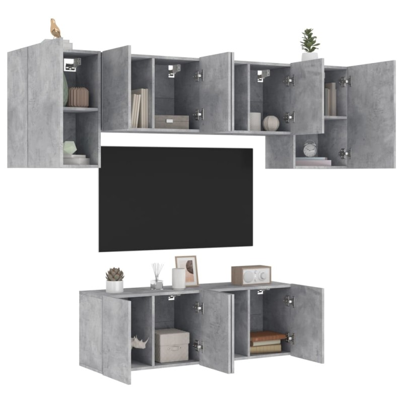 vidaXL Muebles de TV de pared 6 pzas madera ingeniería gris hormigón