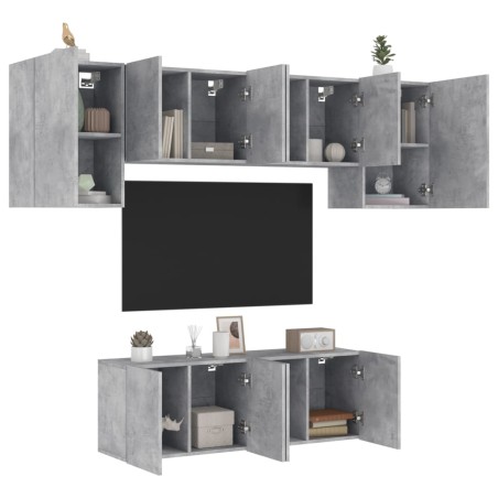vidaXL Muebles de TV de pared 6 pzas madera ingeniería gris hormigón
