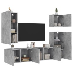 vidaXL Muebles de TV de pared 5 pzas madera ingeniería gris hormigón
