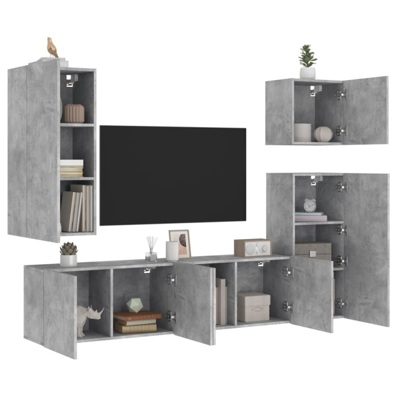vidaXL Muebles de TV de pared 5 pzas madera ingeniería gris hormigón vidaXL Muebles de TV de pared 5 pzas madera ingeniería gris hormigón