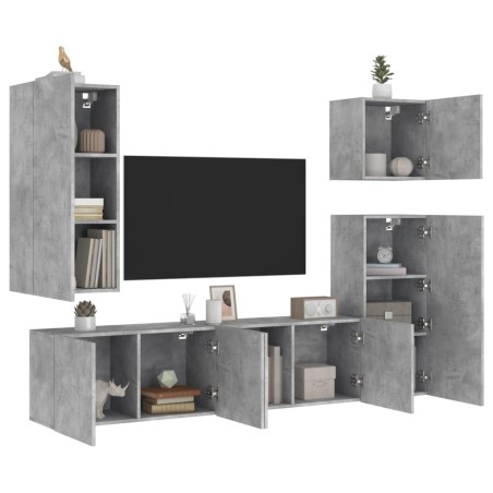 vidaXL Muebles de TV de pared 5 pzas madera ingeniería gris hormigón