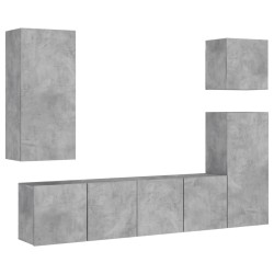 vidaXL Muebles de TV de pared 5 pzas madera ingeniería gris hormigón
