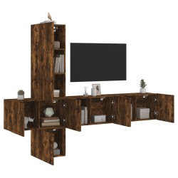 vidaXL Muebles de TV de pared 5 pzas madera ingeniería roble ahumado