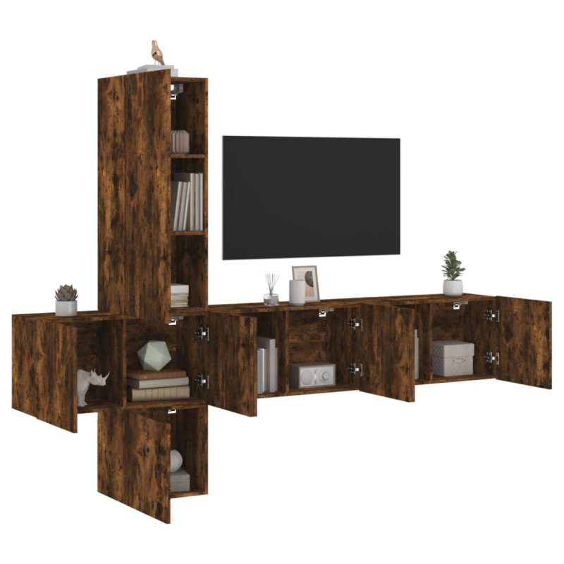 vidaXL Muebles de TV de pared 5 pzas madera ingeniería roble ahumado vidaXL Muebles de TV de pared 5 pzas madera ingeniería roble ahumado