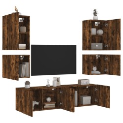vidaXL Muebles de TV de pared 6 pzas madera ingeniería roble ahumado