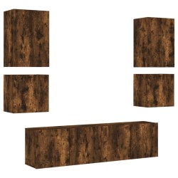 vidaXL Muebles de TV de pared 6 pzas madera ingeniería roble ahumado