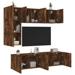 vidaXL Muebles de TV de pared 5 pzas madera ingeniería roble ahumado
