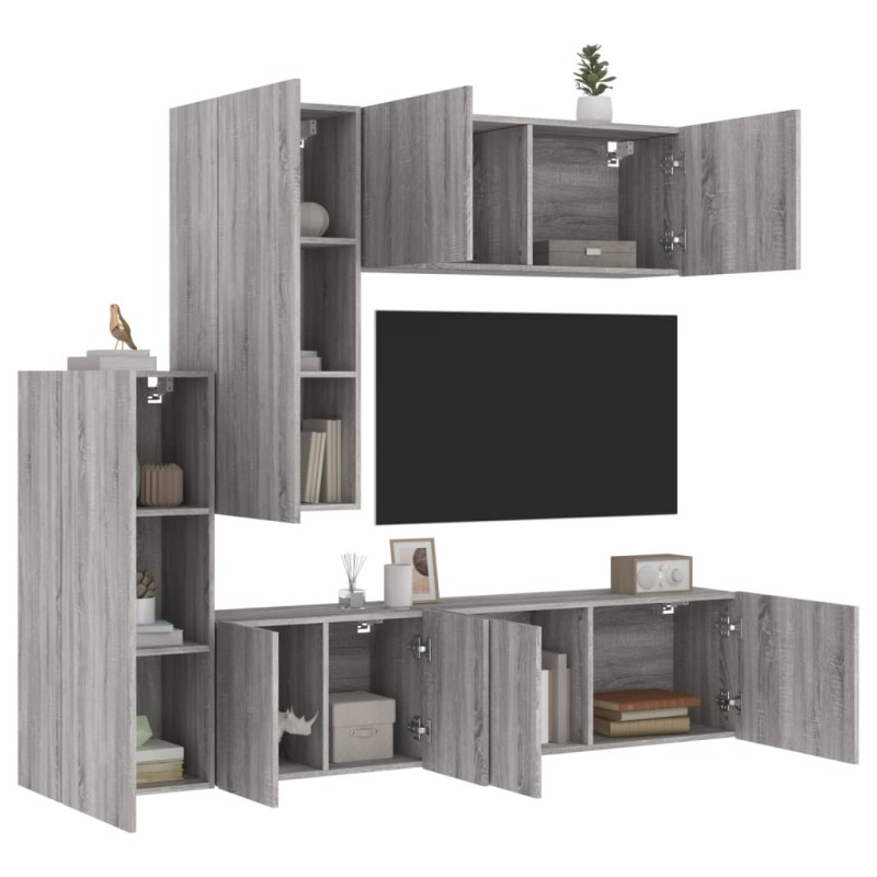 vidaXL Muebles de TV de pared 5 pzas madera de ingeniería gris Sonoma vidaXL Muebles de TV de pared 5 pzas madera de ingeniería gris Sonoma