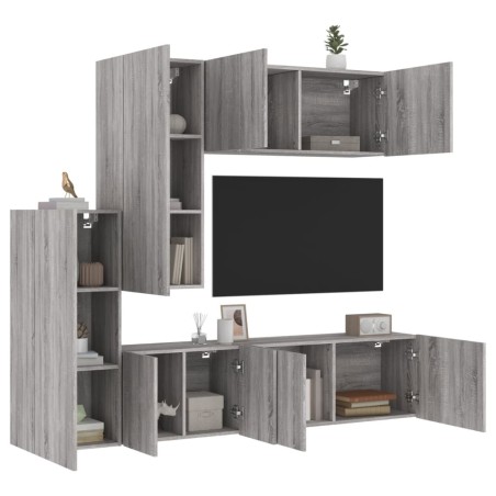 vidaXL Muebles de TV de pared 5 pzas madera de ingeniería gris Sonoma