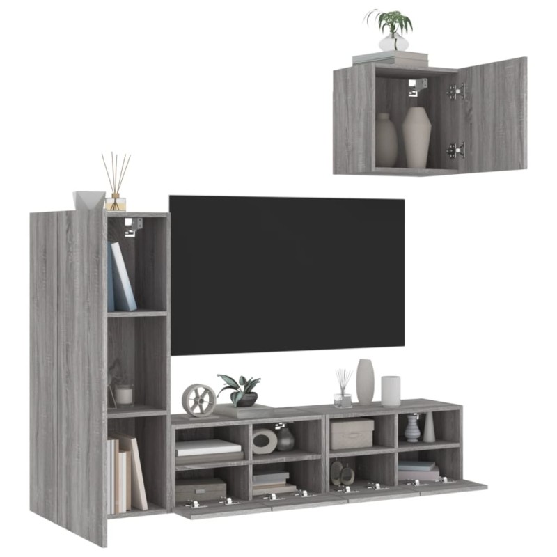 vidaXL Muebles de TV de pared 4 pzas madera de ingeniería gris Sonoma