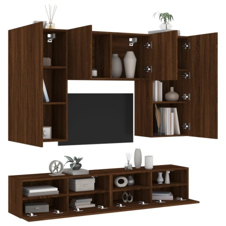 vidaXL Muebles de TV de pared 5 pzas madera de ingeniería marrón roble