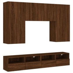 vidaXL Muebles de TV de pared 5 pzas madera de ingeniería marrón roble