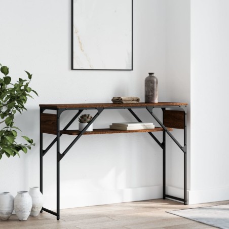 vidaXL Mesa consola estante madera ingeniería marrón roble 105x30x75cm