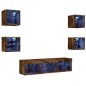 vidaXL Muebles TV pared con LED 7 pzas madera ingeniería roble ahumado