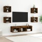 vidaXL Muebles TV pared con LED 7 pzas madera ingeniería roble ahumado