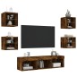 vidaXL Muebles TV pared con LED 7 pzas madera ingeniería roble ahumado