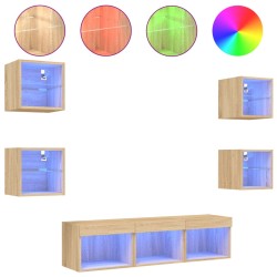 vidaXL Muebles TV pared con LED 7 pzas madera ingeniería roble Sonoma