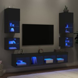 vidaXL Muebles de TV de pared con LED 8 pzas madera ingeniería negro