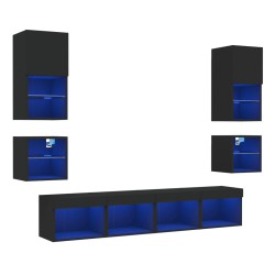 vidaXL Muebles de TV de pared con LED 8 pzas madera ingeniería negro